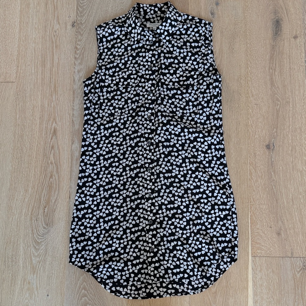 Equipment Black and White Heart Patterned Sleeveless Dress, XS